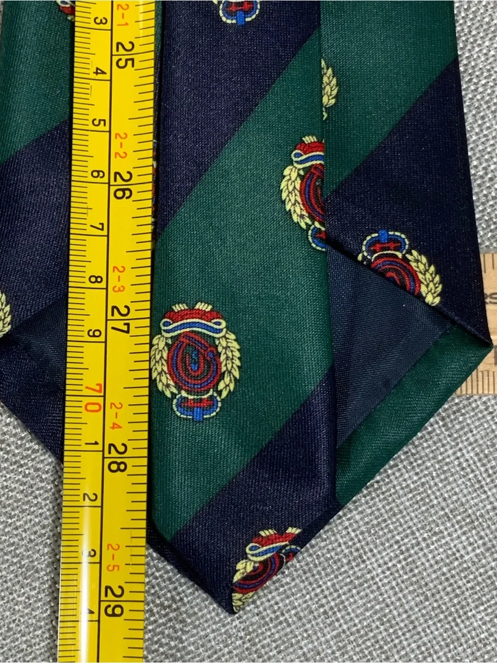 Navy Green Repp Stripe Crest Club Silk Tie Preppy Necktie